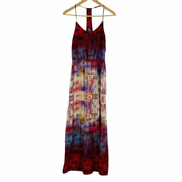 Womens Socialite Maxi Dress XSmall 9277 Tribal Ethnic Print Strap Ombre - Picture 1 of 5
